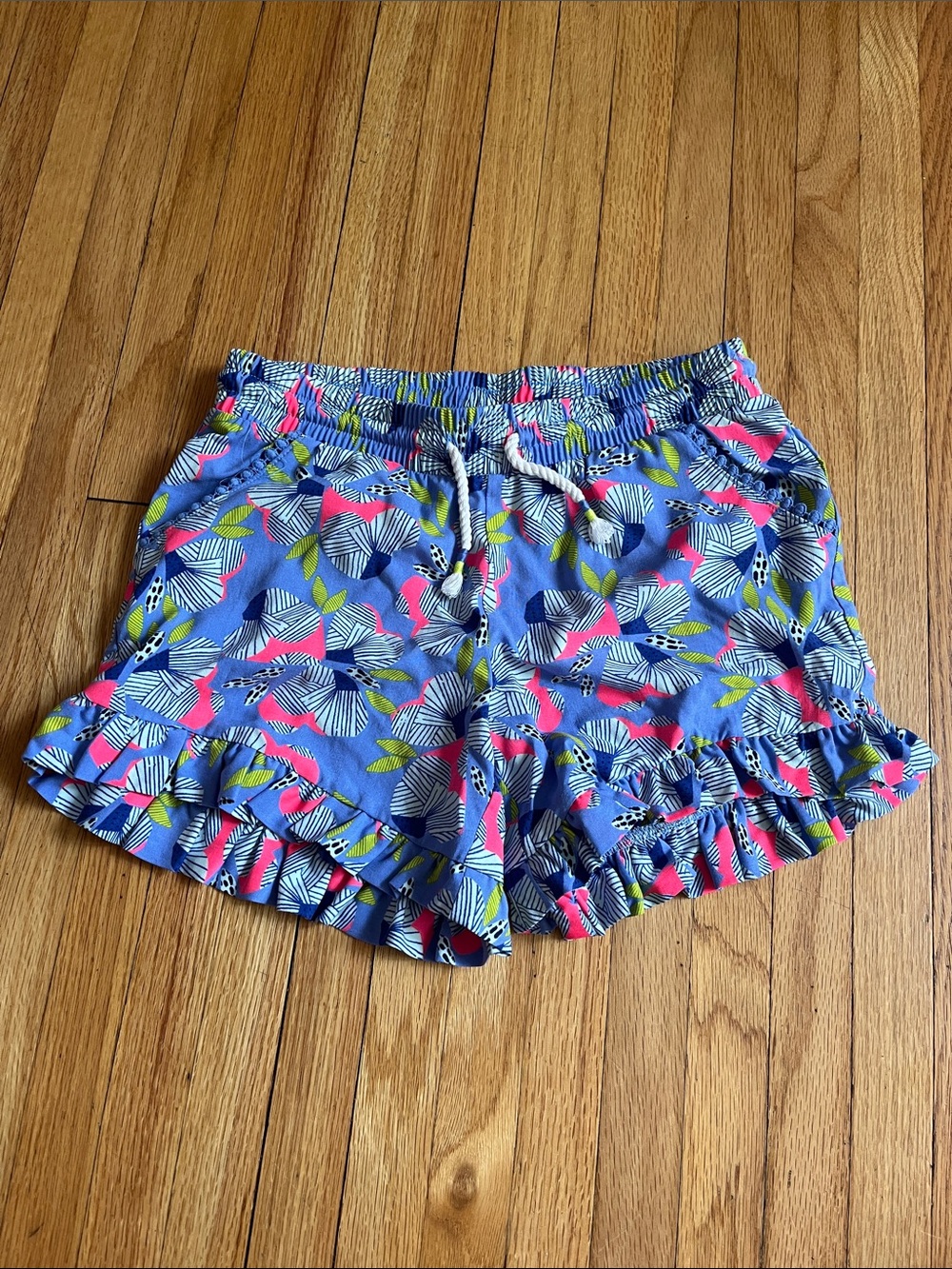 Cat & Jack Blue Floral Ruffle Shorts with Pink and Green Accents NWOT